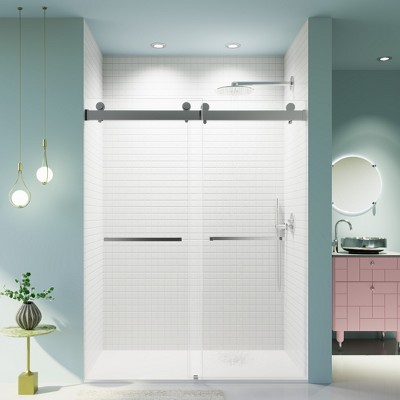 VYNXARIA 56-60 inches W *76 inches H Frameless Double Sliding Soft-Close Shower Door in Chrome, 3/8 inches (10mm) Thick SGCC Tempered Glass Door