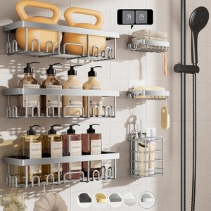 Attop Shower Storage Rack 6-Piece Set, Wall-Mounted Shower Shelf, Toilet-Top Bathroom Shelf, Storage Accessories with Soap Dish & Toothbrush Holder - 1 of 4