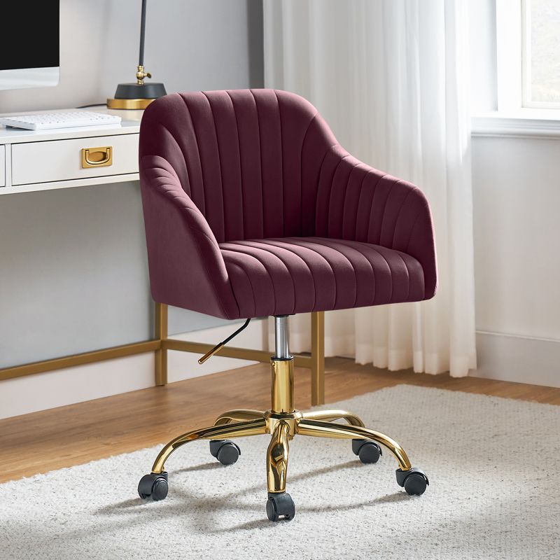 Alex Velvet Height-adjustable Swivel Task Office Chair with Channel-tufted Back and Gold Metal Base | Karat Home, 3 of 18