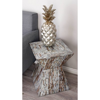 Handcrafted Shell Inlay Wooden Accent Table - Black and Gray