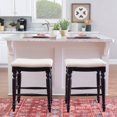 Marino 25" Black Wood and Linen Backless Counter Stool