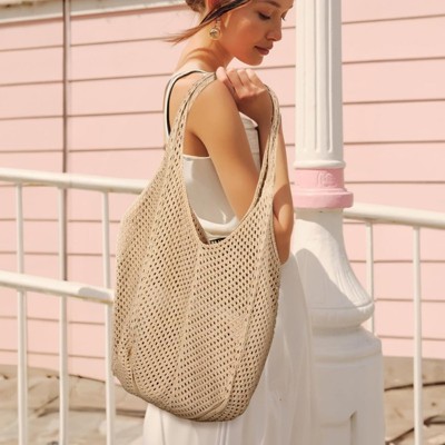 BEAFUP Retro Crochet Beach Tote Bag - Chic Knitted Hobo Bag, Perfect for Summer and Vacation, Lightweight and Stylish Shoulder Bag for Women