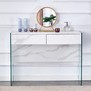 White environmental protection MDF minimalist dresser, desk, desktop computer desk, with double drawer storage space, simple home. - 1 of 4