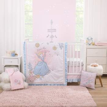 Disney Sweet Princess Light Blue, Pink, and White Cinderella 3 Piece Nursery Crib Bedding Set