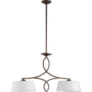 Quorum Lighting Willingham Glass Pendant - 2 Lights, Oiled Bronze, 12W x 19H x 34L - 1 of 1