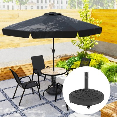 Black Metal Round Patio Umbrella Base with Wheels