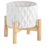 Modern Ceramic Planter with Wood Stand - Indoor & Outdoor Decorative Flower Pot - Textured Ceramic Plant Holder Design for Home & Garden - 6" White - 2 of 4