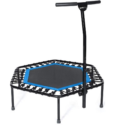 SportPlus Unisex Quiet Miniature Indoor Rebounder Home Fitness Trampoline with Height Adjustable Bar, Blue