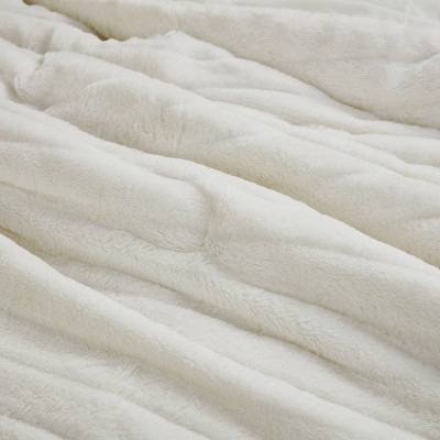 Ivory Faux Fur King Comforter Set with Shams