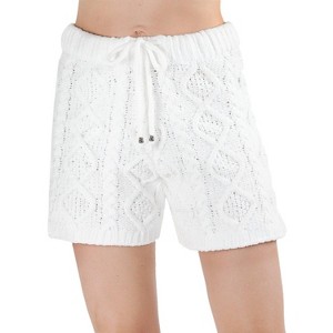 Memoi Women's Marshmallow Soft Cable Knit Drawstring Shorts White L - 1 of 2