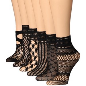 Women's 6 Pack Colorful Patterned Lace Anklet Socks with Ruffled Trim - 1 of 1