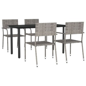 vidaXL Patio Dining Set Table and Chair Gray and Black Poly Rattan and Steel - 55.1" Table Length 4 Items - 1 of 4