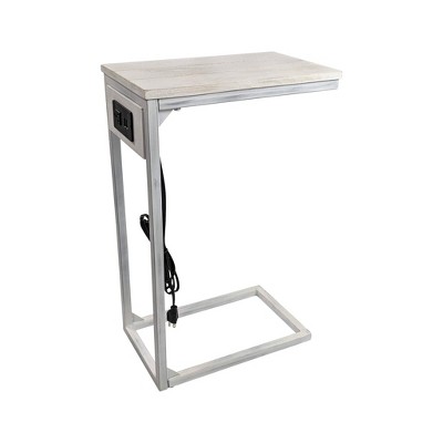 Carolina Living Chloe Laptop Table with USB Ports Whitewash: Side Sofa Desk, Snack Tray, Device Charging Station