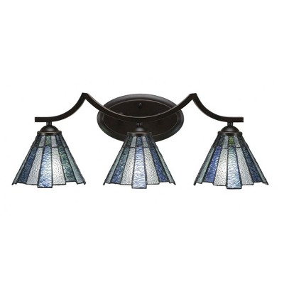 Toltec Lighting Zilo 3 - Light Vanity in  Dark Granite with 7" Sea Ice Art Glass Shade