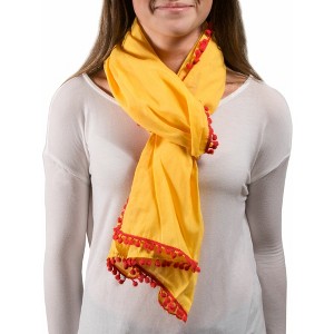 Pavilion Gift Company - Pom Pom Cotton Scarf - 20" x 71" Yellow Scarf - Sweaters and Shawls - 1 of 2