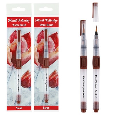 Mimik Kolinsky Synthetic Water Brush, Rounds 3 and 4mm - Handmade in Germany, Watercolor Brushes with Highly Absorbent Bristles, See-Through Water