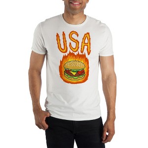 USA Flaming Hot Burger Men's White T-Shirt - 1 of 1