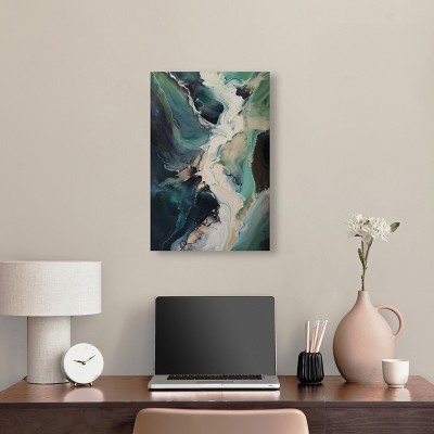 Sage River Blue and Green Abstract Canvas Wall Art, 16" x 24"