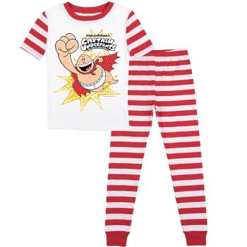 Captain Underpants Superhero Pose Short Sleeve Shirt & Red & White Striped Sleep Pajama Pants Set