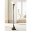 Kathy Ireland Vintage Torchiere Floor Lamp 72" Tall Bronze Tortoise Shell Font Frosted Glass Shade for Living Room Reading House - 2 of 4