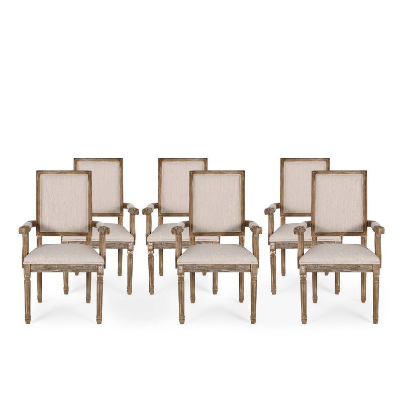 Set of 6 Maria French Country Wood Upholstered Dining Chairs - Christopher Knight Home, 1 of 13