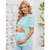 Women's Maternity Shirts Pregnancy Casual Floral Printed Tops Puff Short Sleeve Striped Ruched Side Tunic Top - 4 of 4