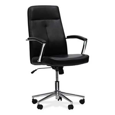 Workspace by Alera Leather Task Chair, Supports Up to 275 lb, 18.19" to 21.93" Seat Height, Black Seat, Black Back