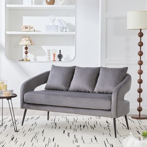 53.7" Velvet Loveseat ¨C Modern 2-Seater Open Back Sofa with 3 Pillows, Metal Legs, Compact Mini Sofa for Living Room, Bedroom, Office, Dorm - 1 of 4