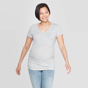 Maternity Striped Short Sleeve Shirred V-Neck T-Shirt - Isabel Maternity by Ingrid & Isabel Heather Gray XL, Women