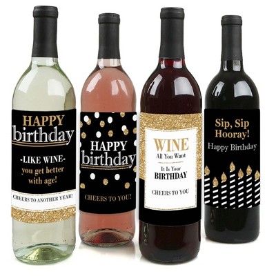 Big Dot of Happiness Adult Happy Birthday - Gold - Birthday Party Gift for Women and Men - Wine Bottle Label Stickers - Set of 4