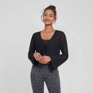 Women's Contrast Binding Knotted Knitted Cardigan - A New Day™ Black - 1 of 3