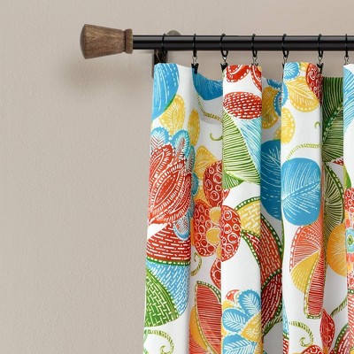 Layla Floral Light-Filtering Blue Polyester Window Curtain Panels