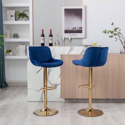 CAVINAS Swivel Bar Stools Set of 2, Adjustable Velvet Counter Height Bar Chair with Footrest for Bar, Kitchen, Dining Room