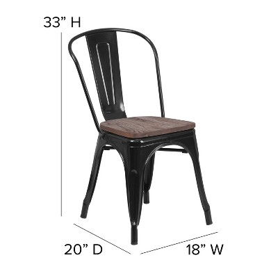 Black Metal Stackable Dining Chair with Wood Seat