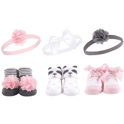  Hudson Baby Infant Girl Headband and Socks Giftset 6pc, Panda, One Size 