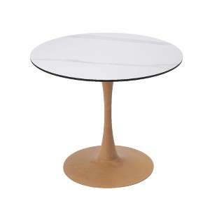 LeisureMod Bristol 27" Round Dining Table – MDF Top with Natural Wood Steel Pedestal Base, Modern Kitchen & Dining Room Accent Table for Small Spaces - 1 of 4