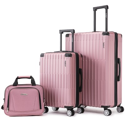 Rockland 3 Set 2-Piece Hardside Spinner Wheel Upright Luggages with Tote Pink