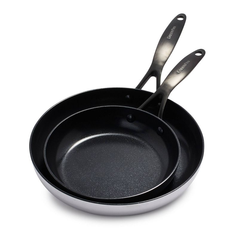 GreenPan 2pc Ceramic Nonstick Stainless Steel Frying Pan Set Black, 1 of 13