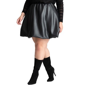 ELOQUII Women's Plus Size Faux Leather Bubble Hem Skirt - 1 of 4