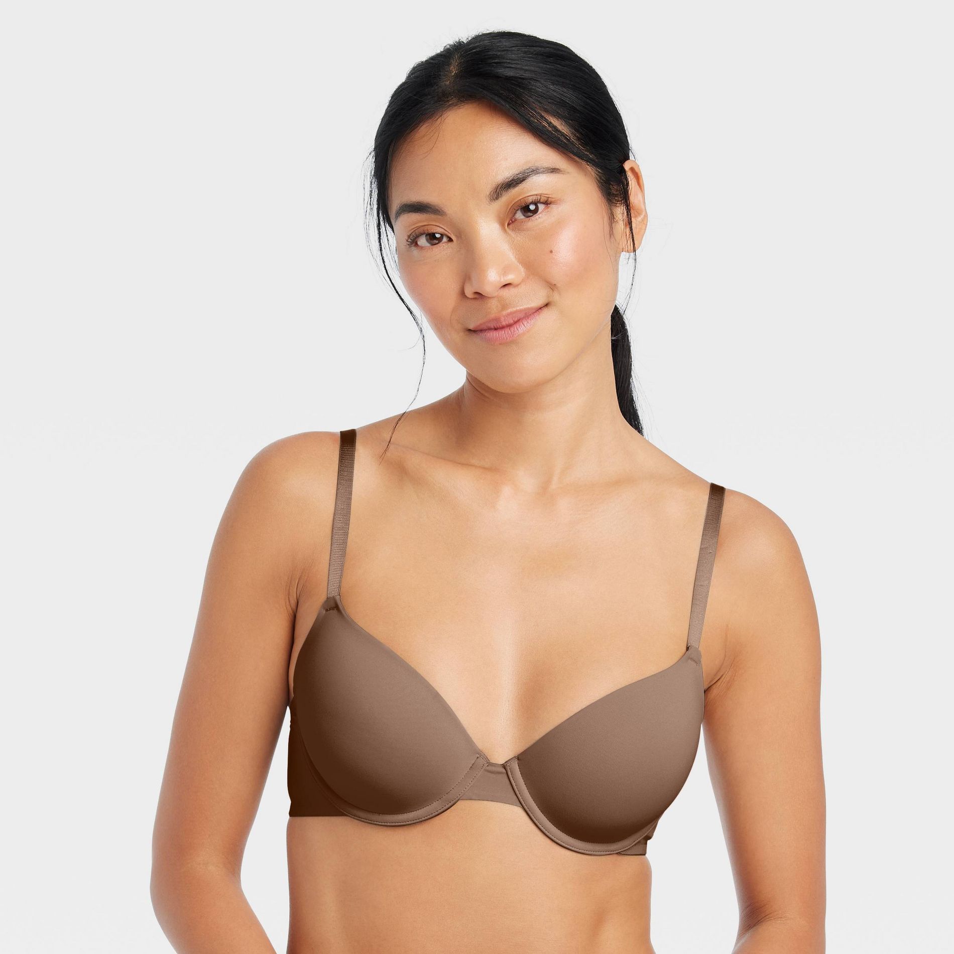 Women's Lightly Lined Demi T-Shirt Bra - Auden™ Cocoa 32DD: Underwire, Adjustable Straps