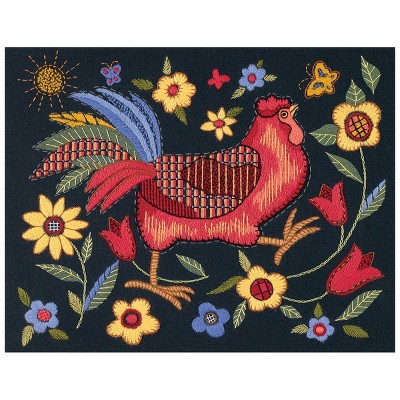 Dimensions Crewel Embroidery Kit 11"X14"-Rooster On Black-Stitched In Wool/Thread