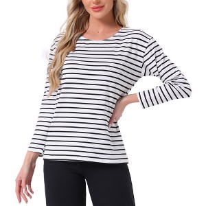 INSPIRE CHIC Women's Cotton Contrast Stripe Pullover Blouse Long Sleeve Loungewear Pajama Tops - 1 of 4