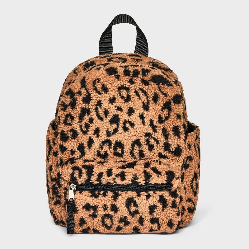 Girls&#39; Printed Leopard Fleece 10.725&#34; Mini Backpack - art class&#8482; Black, 1 of 6