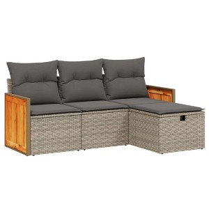 vidaXL Garden Sofa Set Gray PE Rattan 4 Piece Set Modular - 1 of 4