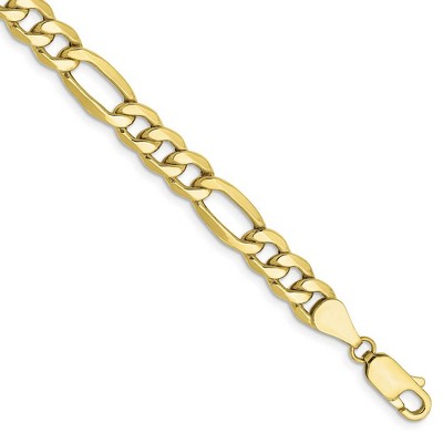 Black Bow Jewelry Men's 6.25mm, 10k Yellow Gold Hollow Figaro Chain Bracelet