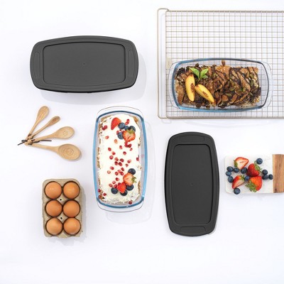 JoyJolt 3-Piece Glass Loaf Pans with Black Lids