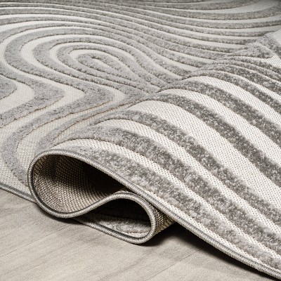 Gray and Ivory 8' x 10' Synthetic Striped Area Rug