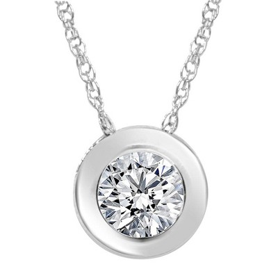 Pompeii3 1/2ct Round Bezel Solitaire Diamond Pendant Necklace 14K White Gold