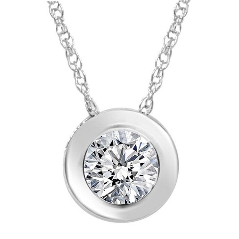 1 Ct Round Solid 14K White Gold Simulated Diamond Solitaire Pendant  Necklace 18