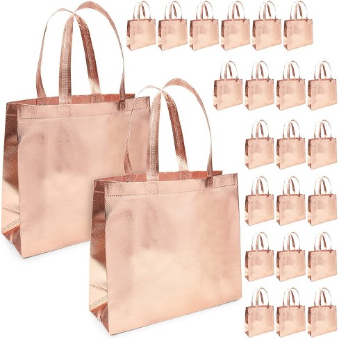 Juvale 24 Pack Rose Gold Holographic Large Grocery Tote Bag with Handles for Boutique, Small Business, 13.8 x 11.8 x 4.72 Inches - image 1 of 4